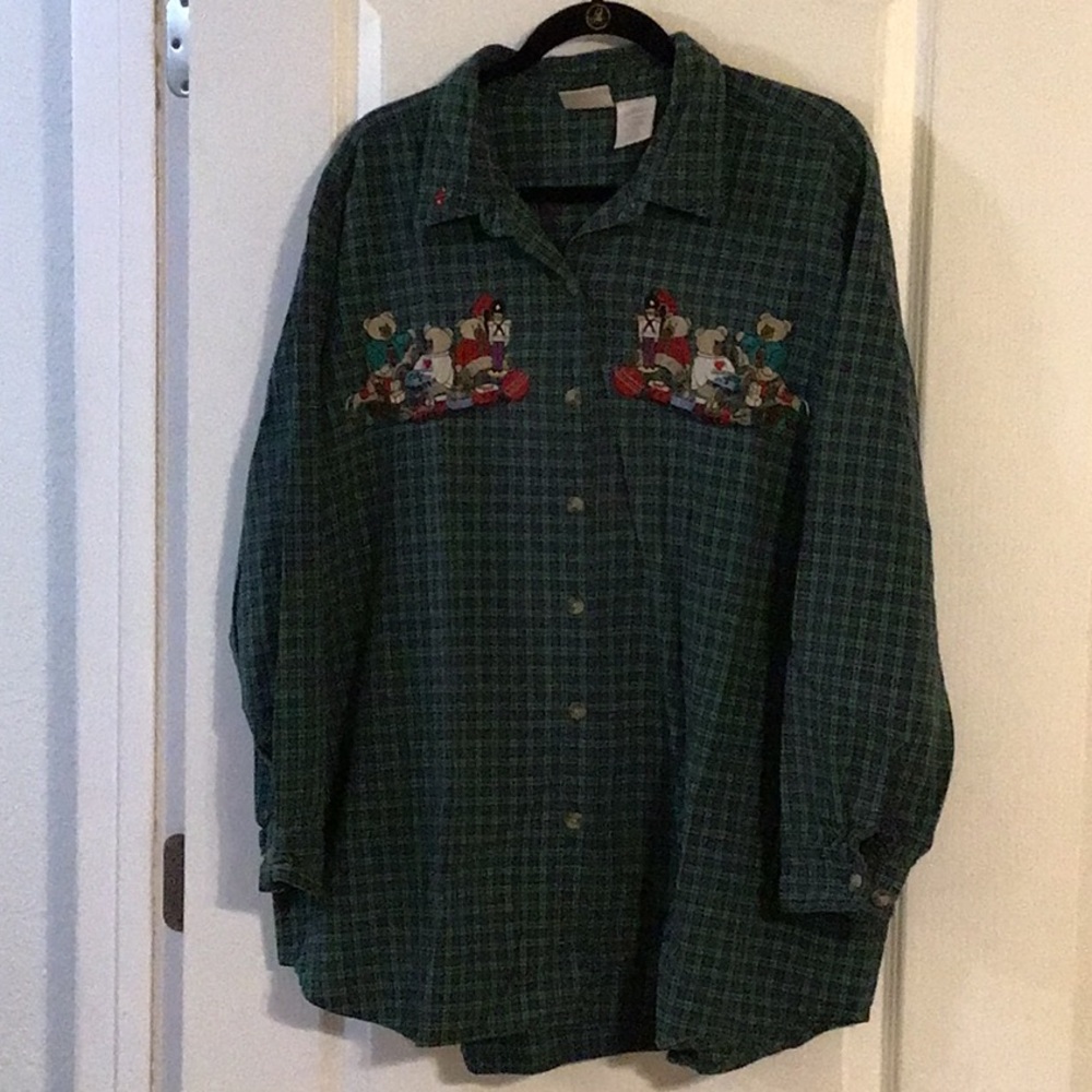 Vintage Bobbie Brooks Woman Holiday Christmas Shirt with Embroidery 22W/24W 3X